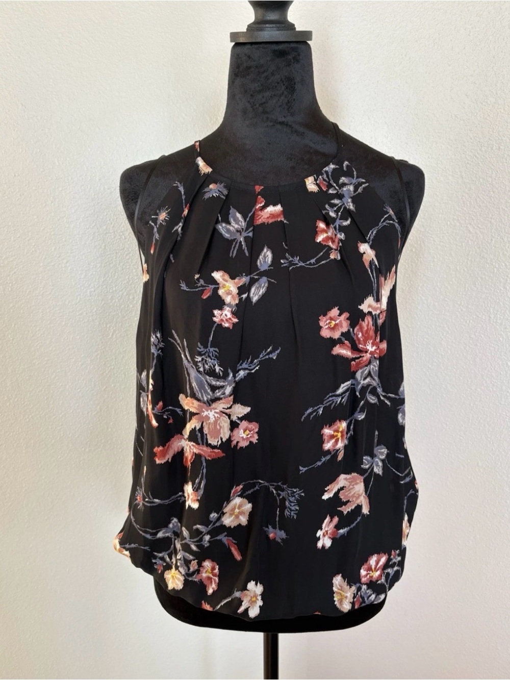 Joie Black Floral Halter Camisole with Blush and Ivory Flowers